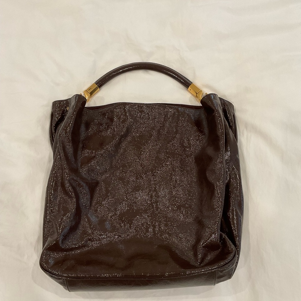 Yves Saint Laurent Burgundy Slouchy Patent Leather Oversized Bag